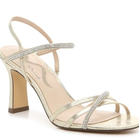 🌷Perfect Nina Gold Rhinestone Strapy Dress Heels size 10 - Picture 1 of 11